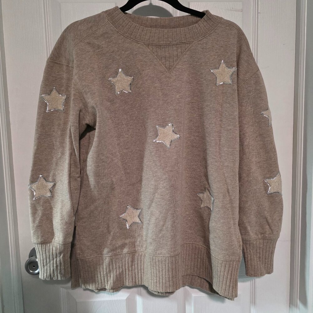 Maurice's Heather Tan Sweatshirt with Sequin Stars Size M